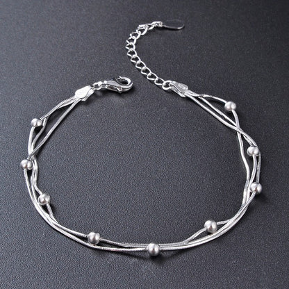 S925 Sterling Silver Beads Three-layer Fashion Jewelry Bracelet Korean Snake Bones Chain