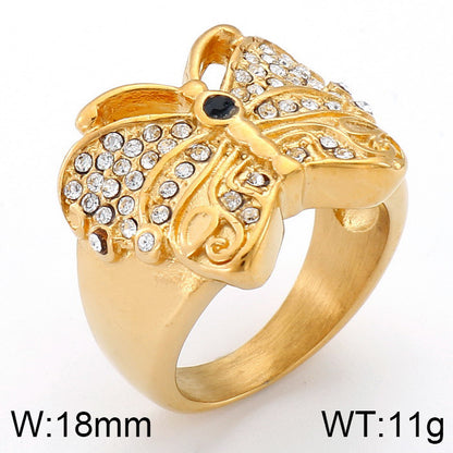 European And American Fashion Full Diamond Ring Stainless Steel Electroplated 18k Real Gold Exaggerated Large Mesh Woven Female Raw Ring Jewelry