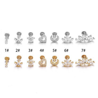 1 Piece Fashion Heart Shape Stainless Steel Zircon Lip Stud