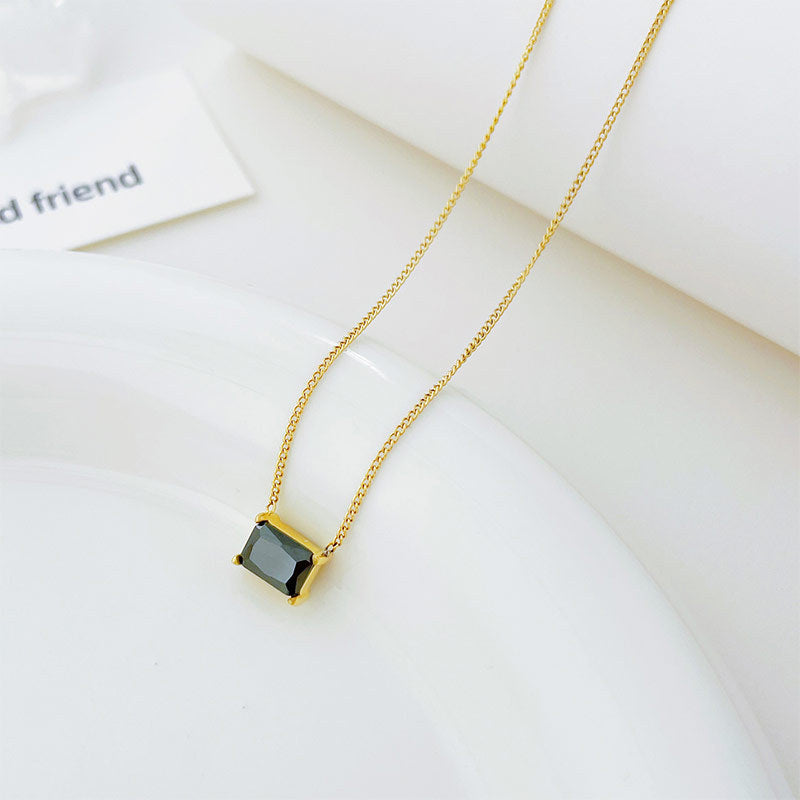 Simple Style Square Titanium Steel Plating Zircon Pendant Necklace