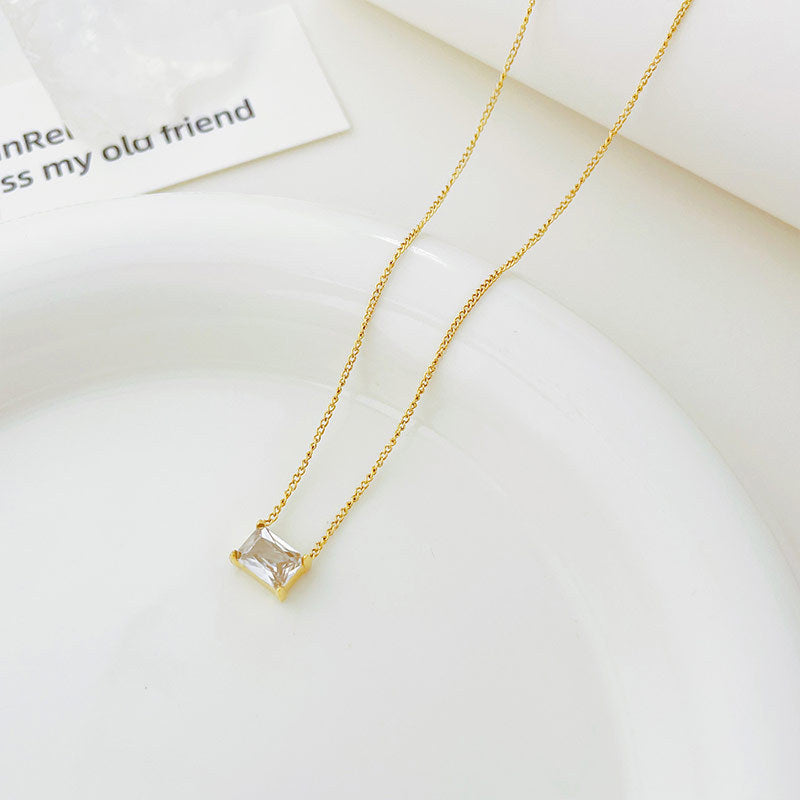 Simple Style Square Titanium Steel Plating Zircon Pendant Necklace