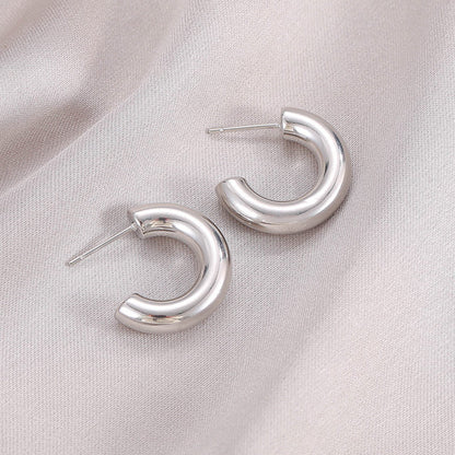 1 Pair Simple Style C Shape Plating Titanium Steel Earrings