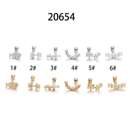 Fashion Star Stainless Steel Star Zircon Ear Studs 1 Piece