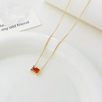 Simple Style Square Titanium Steel Plating Zircon Pendant Necklace