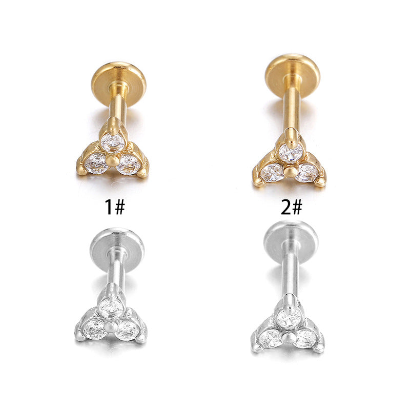 Fashion Flower Stainless Steel Zircon Lip Stud 1 Piece