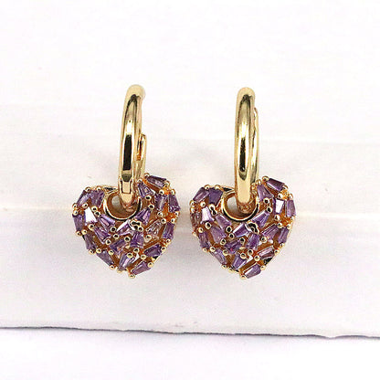 1 Pair Fashion Heart Shape Gold Plated Copper Drop Earrings