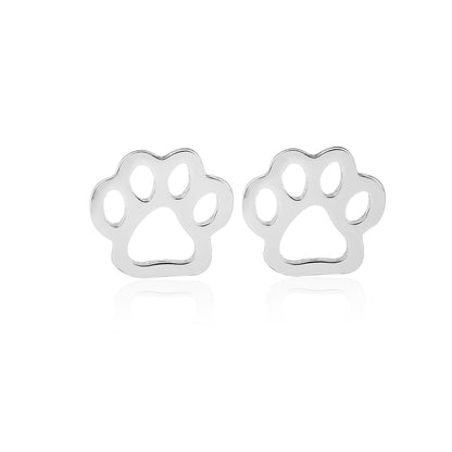 1 Pair Cute Paw Print Plating 304 Stainless Steel 18K Gold Plated Ear Studs