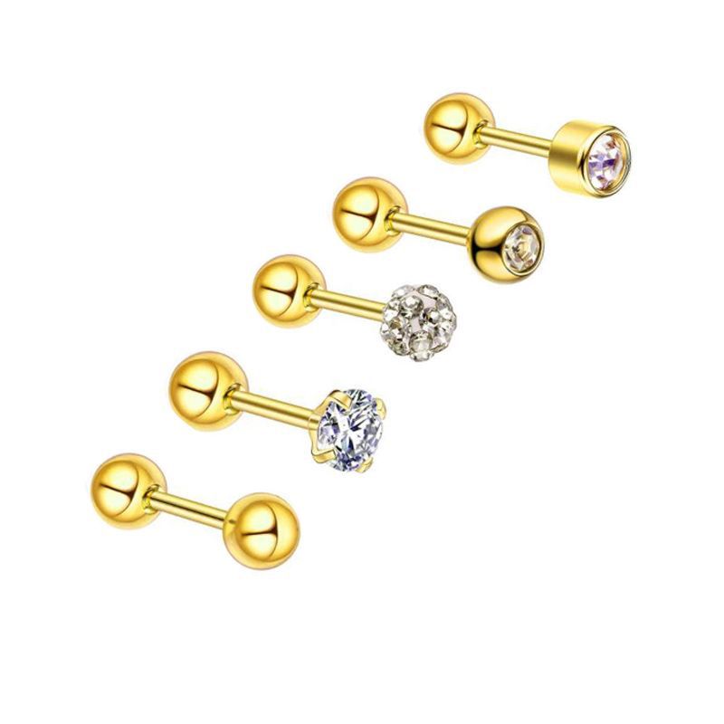 Simple Style Heart Shape Stainless Steel Plating Zircon Ear Studs 5 Piece Set