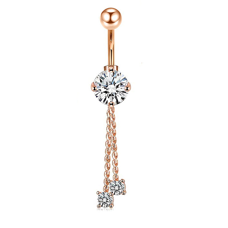 Simple Style Heart Shape Bow Knot Stainless Steel Plating Zircon Belly Ring 1 Piece