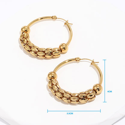 1 Pair Fashion Round Gold Plated Stainless Steel Gold Plated Hoop Earrings