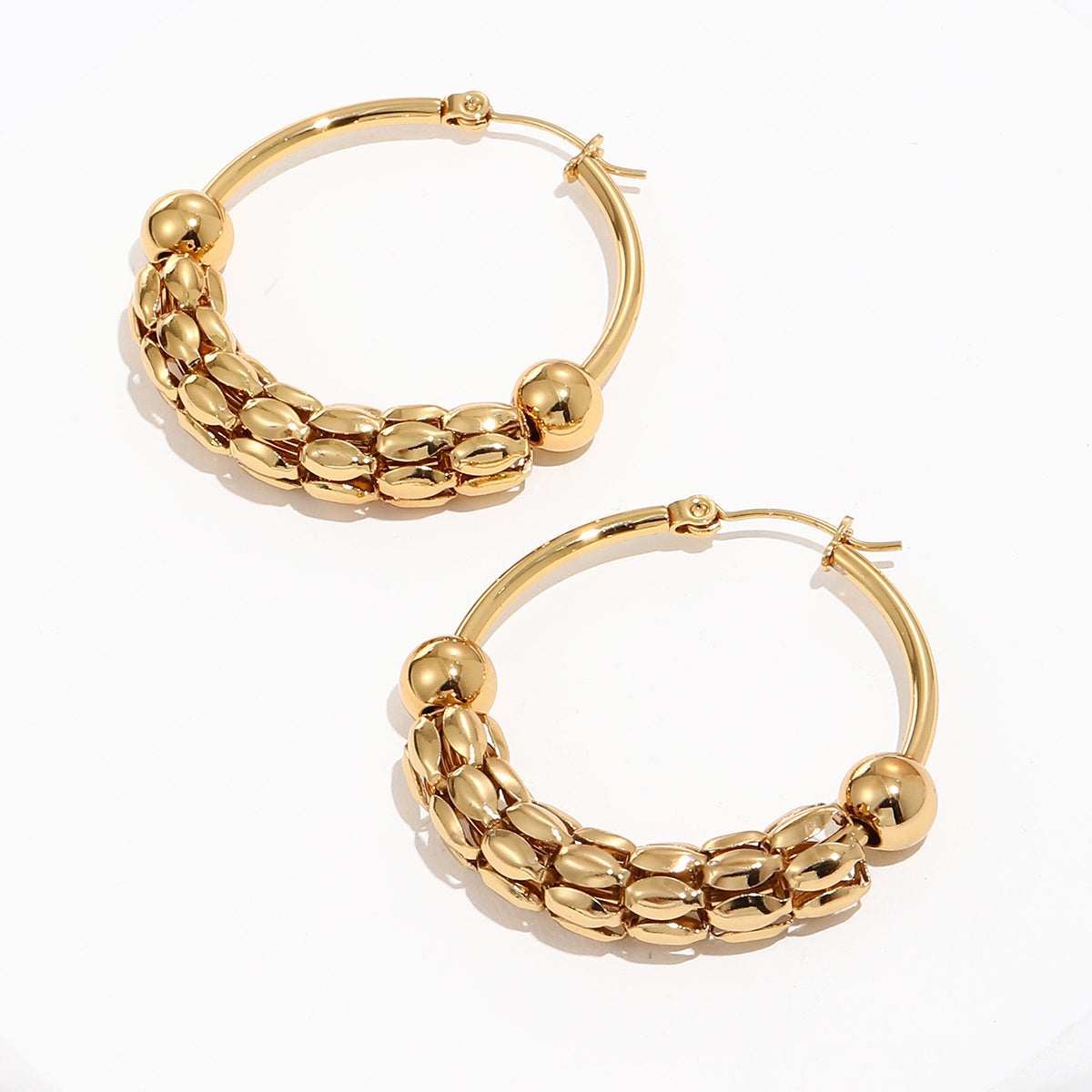 1 Pair Fashion Round Gold Plated Stainless Steel Gold Plated Hoop Earrings