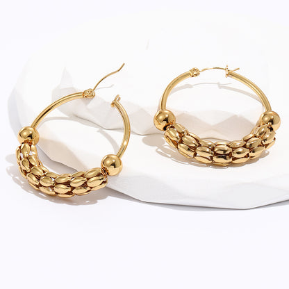 1 Pair Fashion Round Gold Plated Stainless Steel Gold Plated Hoop Earrings
