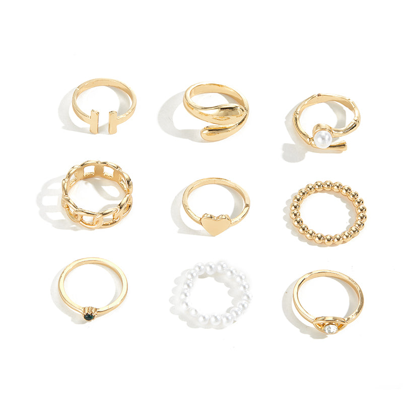 Fashion Heart Shape Alloy Rhinestones Beads Women's Rings 1 Set