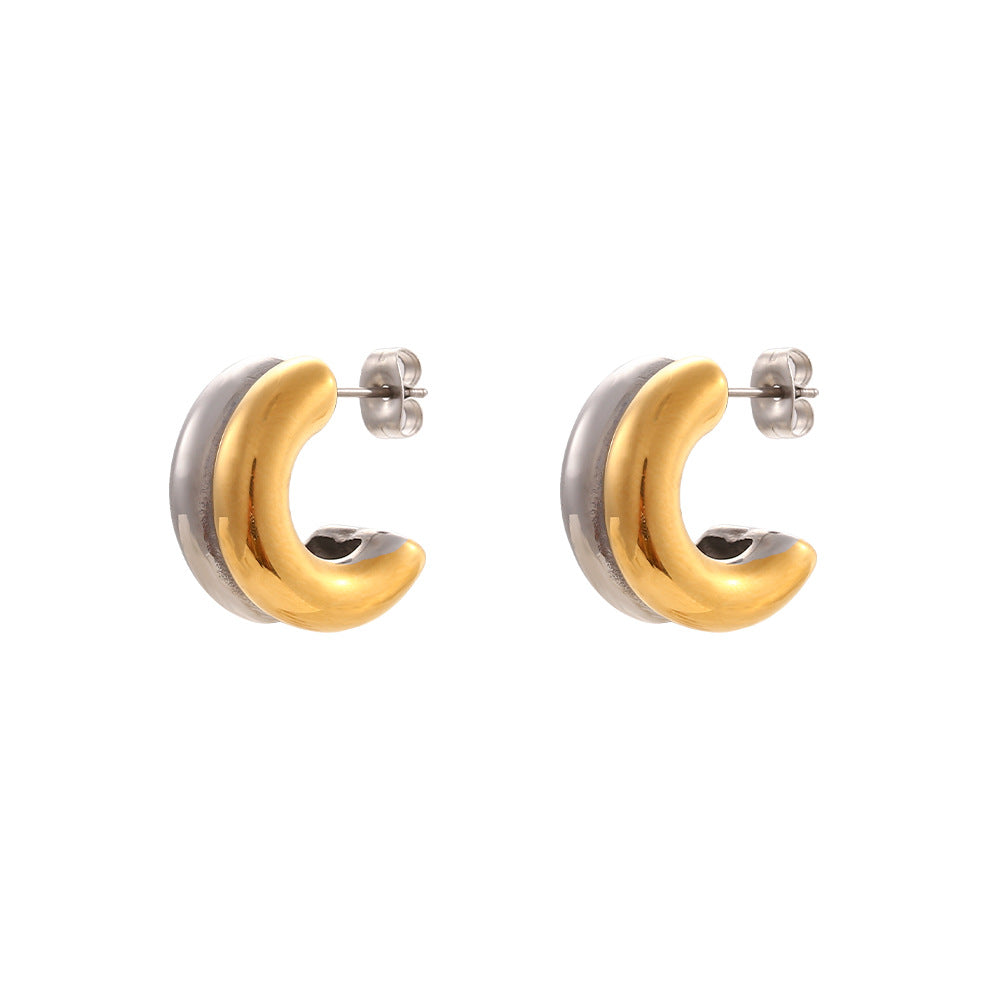 1 Pair Fashion C Shape Plating Stainless Steel Hoop Earrings