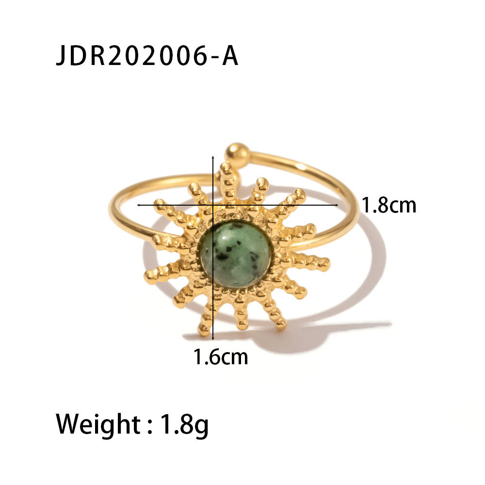 Fashion Sun Stainless Steel Plating Inlay Turquoise Gold Plated Open Ring