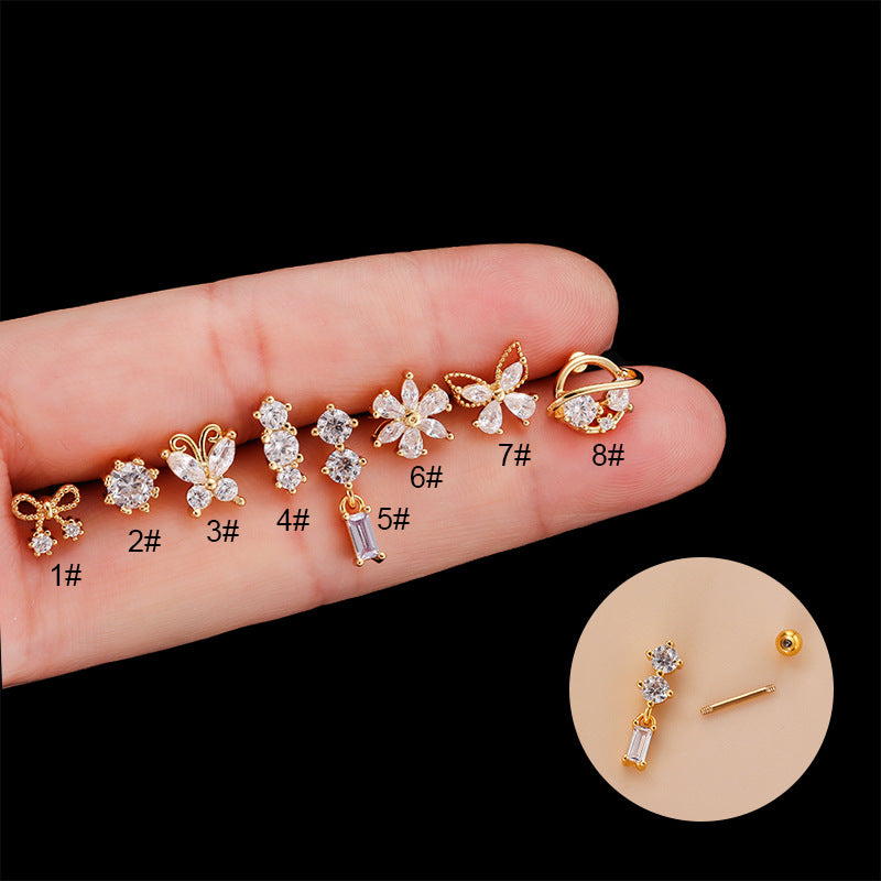 1 Piece Ear Cartilage Rings & Studs Fashion Butterfly 316 Stainless Steel  Copper Inlay Zircon