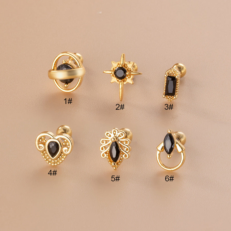 Fashion Solid Color Metal Plating Inlay Zircon Ear Studs 1 Piece