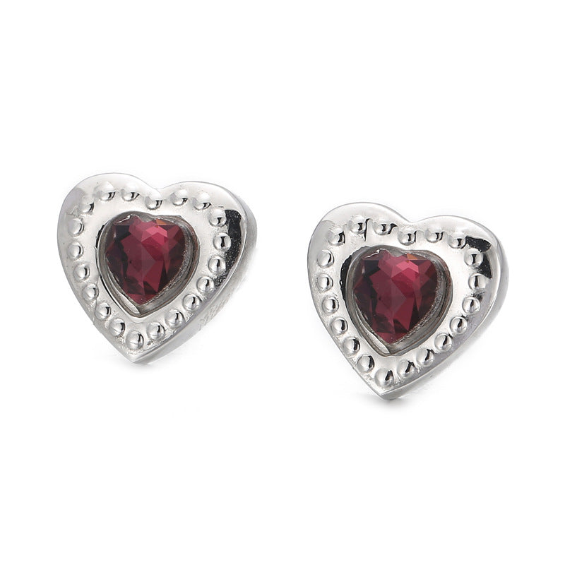 Fashion Heart Shape Titanium Steel Plating Inlay Glass Ear Studs 1 Pair