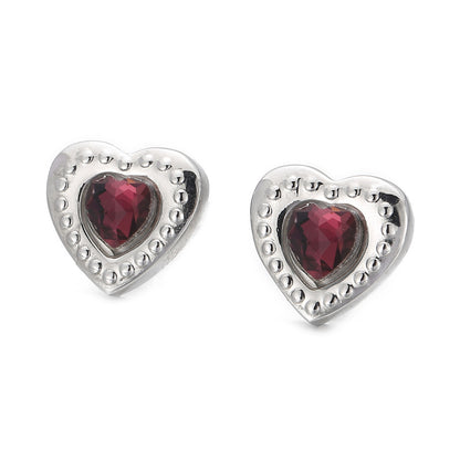 Fashion Heart Shape Titanium Steel Plating Inlay Glass Ear Studs 1 Pair