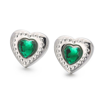 Fashion Heart Shape Titanium Steel Plating Inlay Glass Ear Studs 1 Pair