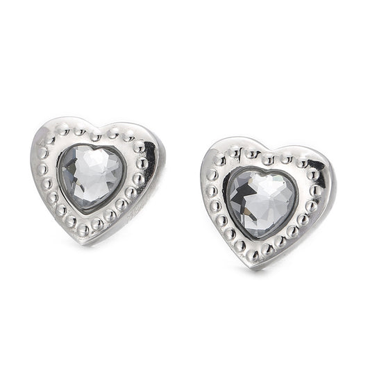 Fashion Heart Shape Titanium Steel Plating Inlay Glass Ear Studs 1 Pair