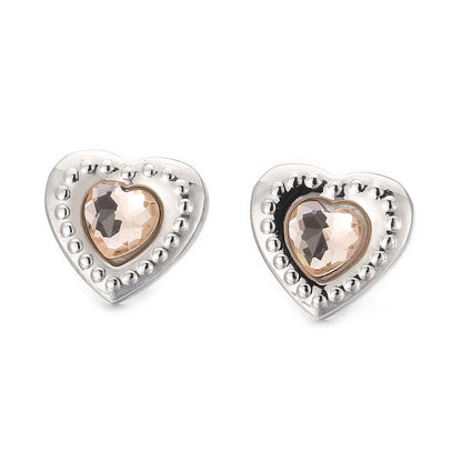 Fashion Heart Shape Titanium Steel Plating Inlay Glass Ear Studs 1 Pair