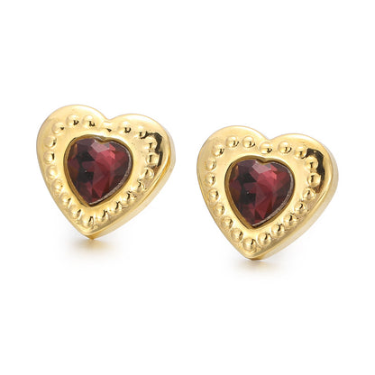 Fashion Heart Shape Titanium Steel Plating Inlay Glass Ear Studs 1 Pair