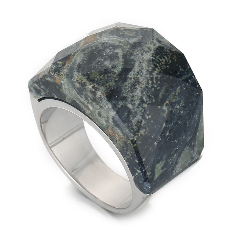 Fashion Round Stainless Steel Plating Inlay Natural Stone Rings 1 Piece