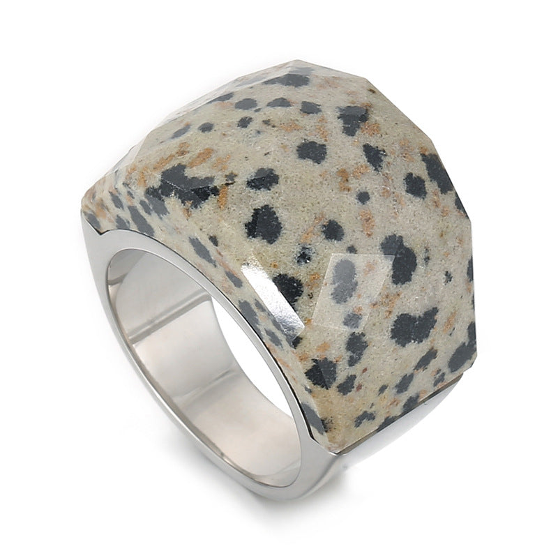 Fashion Round Stainless Steel Plating Inlay Natural Stone Rings 1 Piece