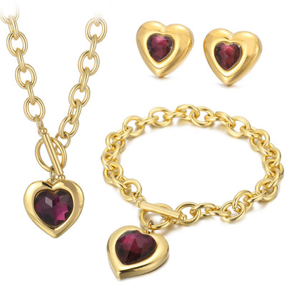 Fashion Heart Shape Stainless Steel Plating Inlay Glass Bracelets Earrings Necklace