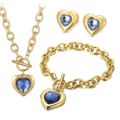 Fashion Heart Shape Stainless Steel Plating Inlay Glass Bracelets Earrings Necklace