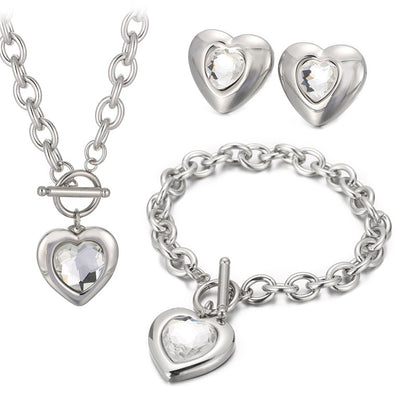 Fashion Heart Shape Stainless Steel Plating Inlay Glass Bracelets Earrings Necklace