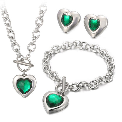 Fashion Heart Shape Stainless Steel Plating Inlay Glass Bracelets Earrings Necklace