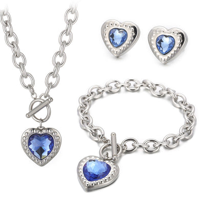 Fashion Heart Shape Stainless Steel Plating Inlay Glass Bracelets Earrings Necklace