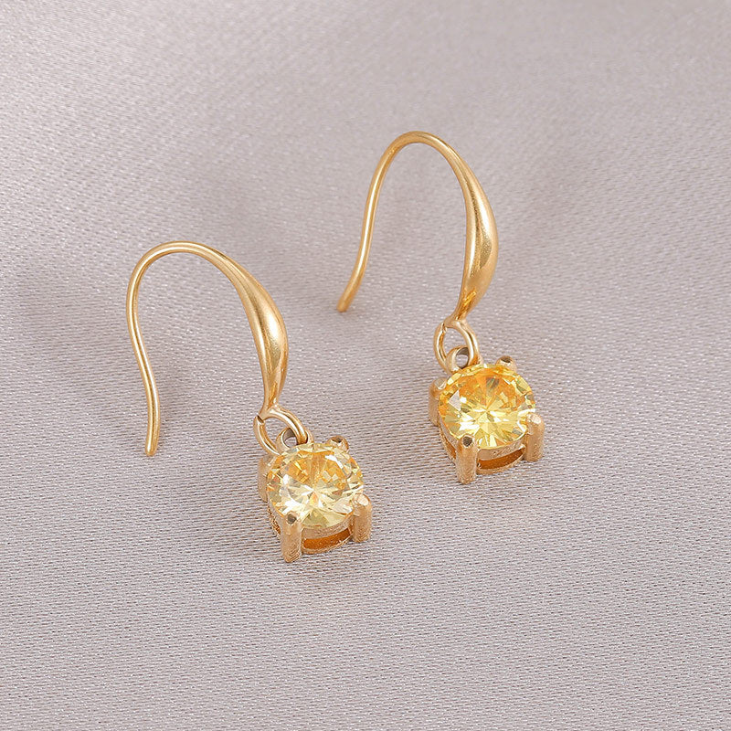 1 Pair Simple Style Round Plating Inlay Stainless Steel Zircon 14k Gold Plated Drop Earrings