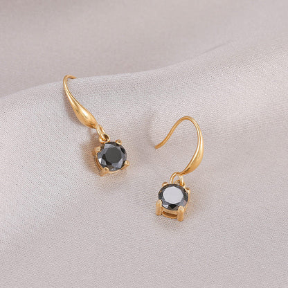 1 Pair Simple Style Round Plating Inlay Stainless Steel Zircon 14k Gold Plated Drop Earrings