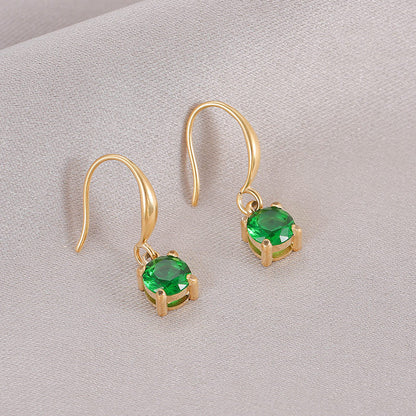 1 Pair Simple Style Round Plating Inlay Stainless Steel Zircon 14k Gold Plated Drop Earrings