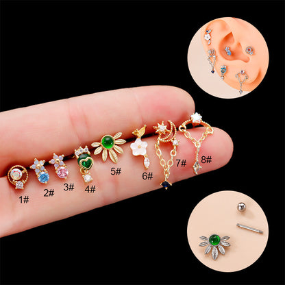 Fashion Flower Metal Plating Inlay Zircon Ear Studs 1 Piece