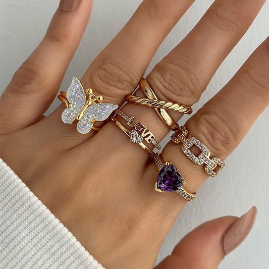 Fashion Letter Butterfly Alloy Rhinestones Women's Rings 1 Set