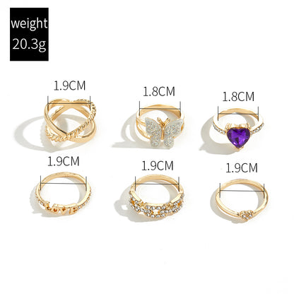 Fashion Letter Butterfly Alloy Rhinestones Women's Rings 1 Set