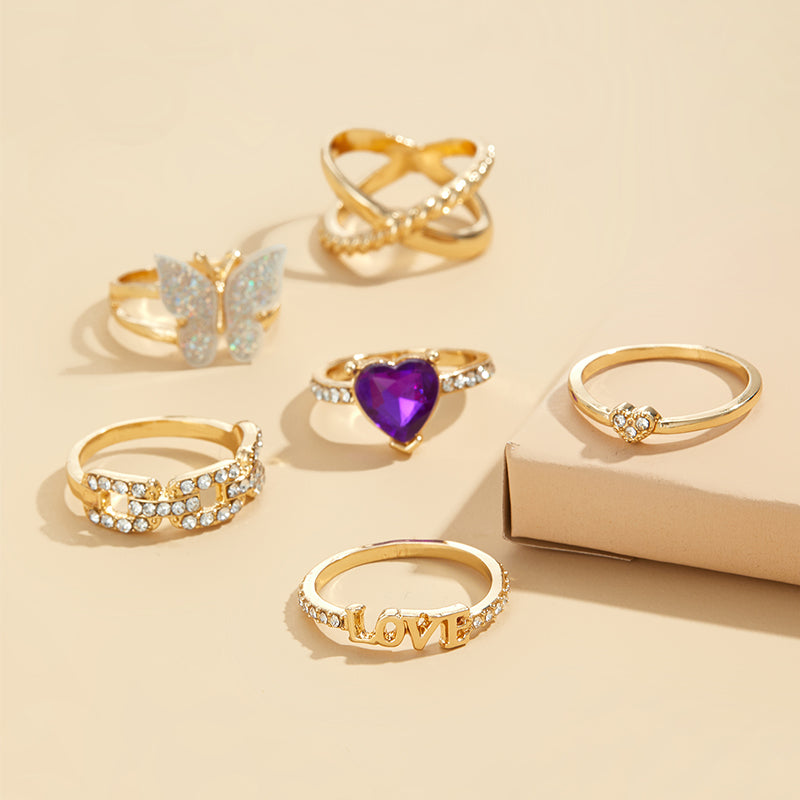 Fashion Letter Butterfly Alloy Rhinestones Women's Rings 1 Set