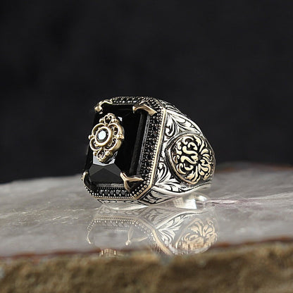 Retro Geometric Alloy Artificial Gemstones Men's Rings