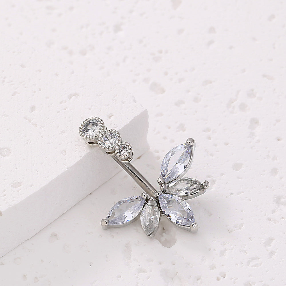 Nordic Style Water Droplets Spider Stainless Steel Inlay Zircon Belly Ring 1 Piece