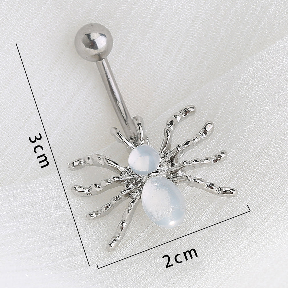 Nordic Style Water Droplets Spider Stainless Steel Inlay Zircon Belly Ring 1 Piece