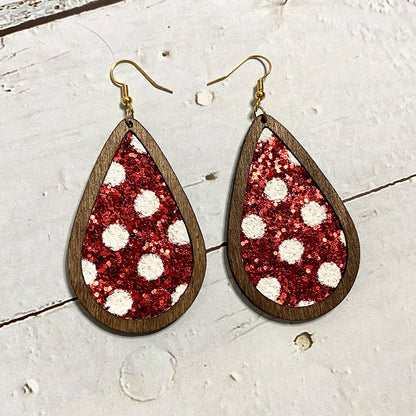 1 Pair Simple Style Water Droplets Printing Wood Drop Earrings