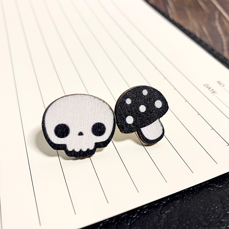 1 Pair Punk Skull Wood Ear Studs