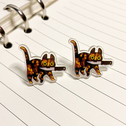 1 Pair Cute Funny Knife Cat Arylic Ear Studs