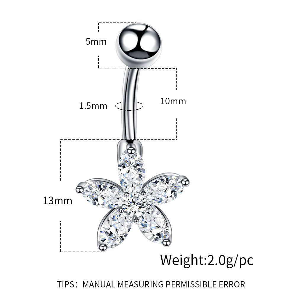 Fashion Star Heart Shape Butterfly Stainless Steel Inlay Zircon Belly Ring 1 Piece