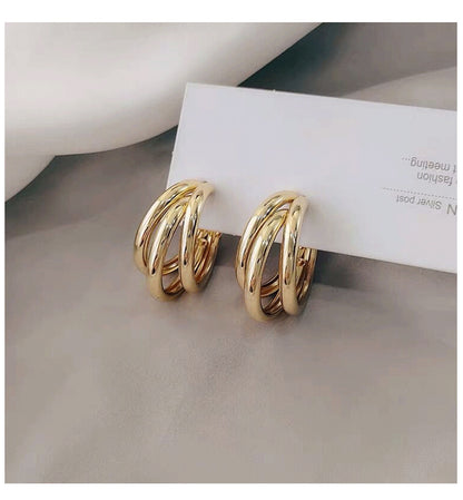 Simple Style Solid Color Alloy Layered Women's Hoop Earrings 1 Pair