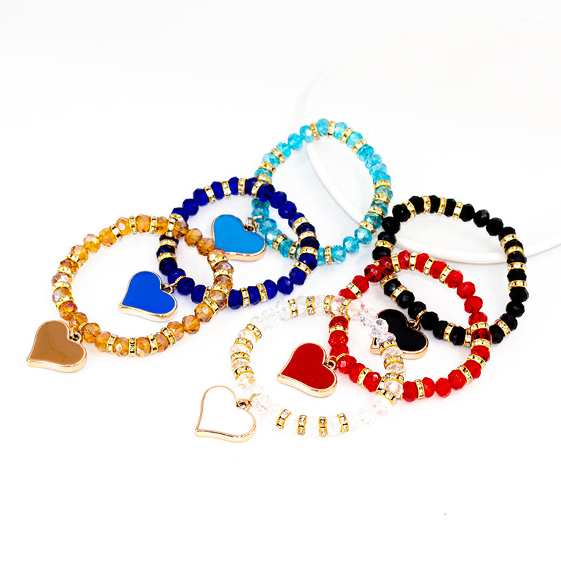 Vacation Round Heart Shape Artificial Crystal Alloy Gem Enamel Glass Women's Bracelets 1 Piece